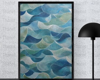 Arte abstracto de olas oceánicas: Impresión artística de línea azul (descarga digital)