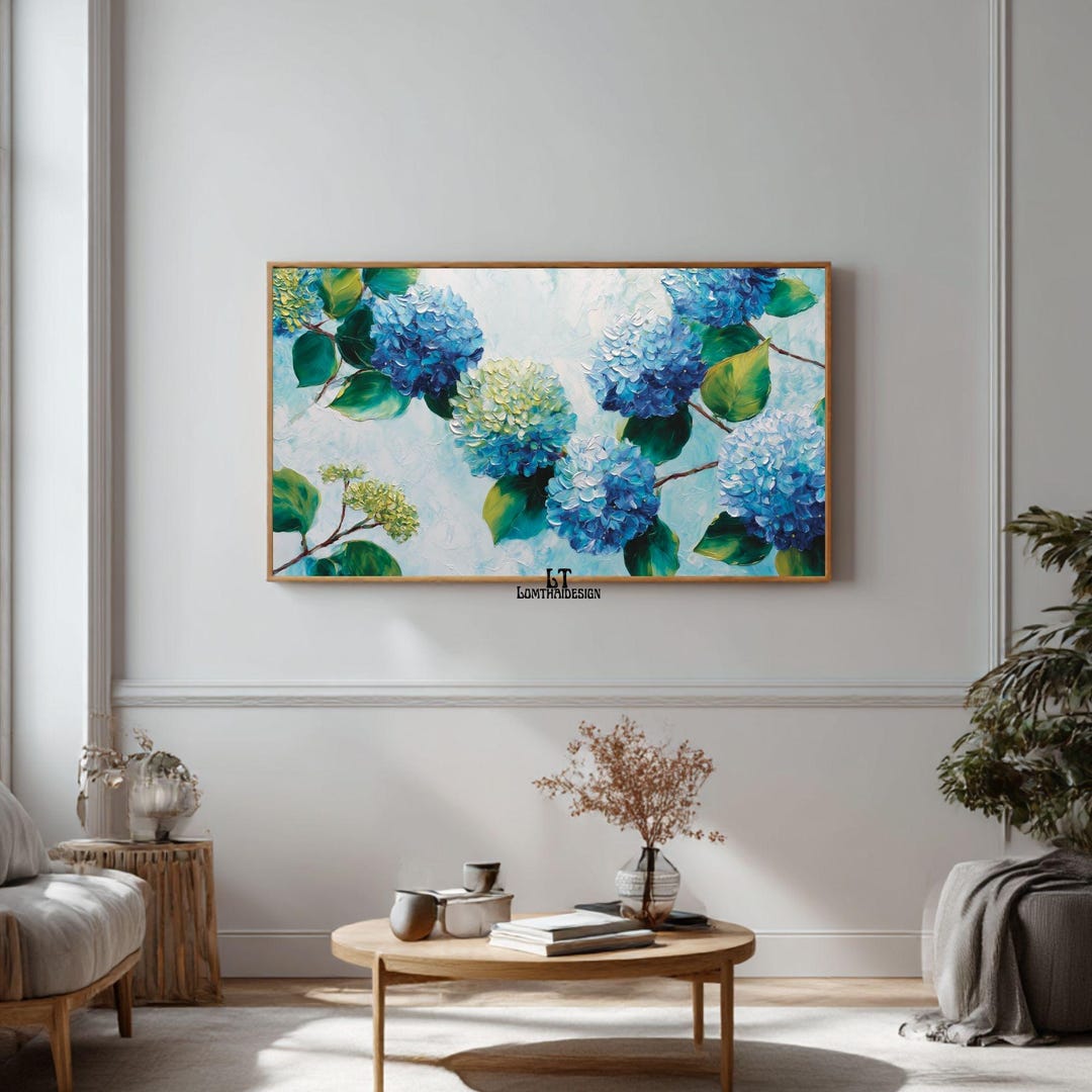 Blue Hydrangea Wall Art Print, Floral Botanical Painting, Cottagecore ...