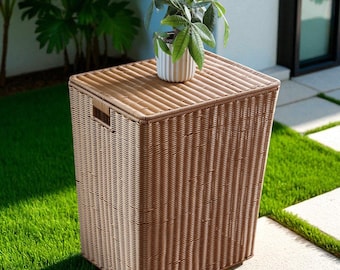 Cesta grande de ratán tejida a mano: cesta bohemia para la ropa, almacenamiento de mimbre natural, organizador para el hogar en marrón claro