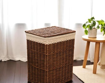 Eco-Friendly Handmade Wicker Laundry Hamper with Lid – Stylish Rattan Storage Basket for Home & Bathroom