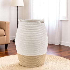 Stylish Woven Cotton Rope Basket for Blankets, Laundry, or Storage – Decorative Jute Hamper for Living Room, Nursery & More