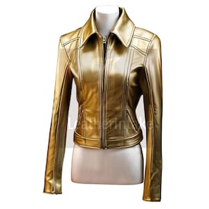 Veste en cuir métallisée dorée - Vêtements d&#39;extérieur brillants pour femmes Veste en cuir dorée pour femme Veste en cuir dorée de luxe Vêtements d&#39;extérieur haut de gamme