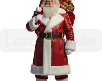 Handmade Genuine Leather Santa Suit: Christmas Costume with Fur Trim