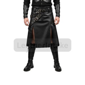 Handmade Black Leather Kilt: Gothic Punk Style, Buckle Accents