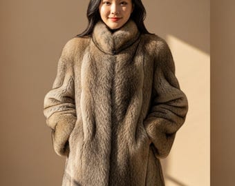 Elegant Natural Fur Coat for Women – Cozy Winter Wear - Soft Brown Plush Fur Jacket