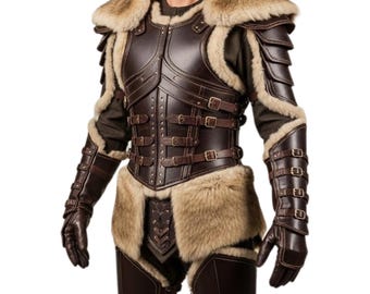 Handmade Fur Trim Leather Armor Set – Medieval Viking Warrior Suit