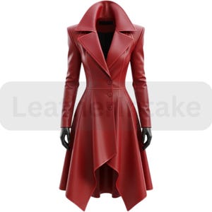 Roter Leder Ausgestellter Mantel: Frauen Gothic Eleganz
