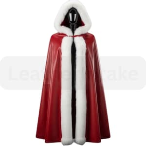 Handmade Leather Santa Coat: Plush Fur Trim, Festive Christmas Costume