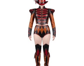 Disfraz de circo de cuero hecho a mano para mujer – Atuendo de festival de fantasía – Conjunto de armadura y botas para cosplay