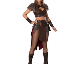 Conjunto de armadura de fantasía de cuero vikingo para mujer: disfraz de guerrera medieval hecho a mano para cosplay.