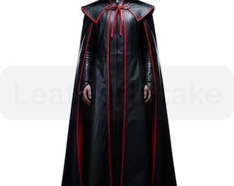 Capa gótica de piel de cordero: Capa de cosplay de vampiro con ribete rojo