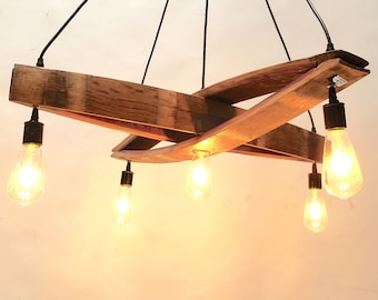 Wine Barrel Stave Chandelier "Kuvu" Made from reclaimed California wine barrels. 100% Recycled!