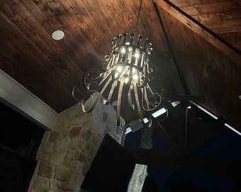 Wine Barrel Ring Chandelier - MOHALA- Made from retired California wine barrel rings - 100% Recycled!