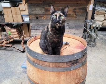 Wine Barrel Trash Can with Removable Lid  - Receptacle - made from reclaimed wine barrels. 100% Recycled!