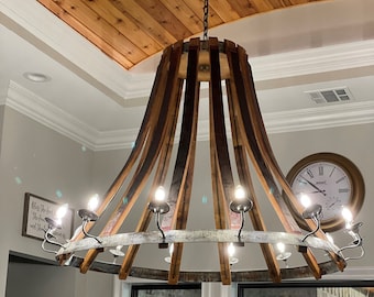 Wine Barrel Teardrop Chandelier "Suzo" Made from retired California wine barrels. 100% Recycled!