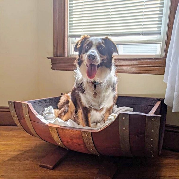 Wine Barrel Pet Bed - Leaba -  Cat and Dog Bed made from retired Napa wine barrels. 100% Recycled!