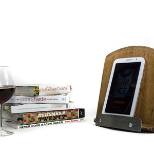 Wine Barrel Cookbook Stand and Tablet Holder - Tuki - Made from reclaimed wine barrels. 100% Recycled!