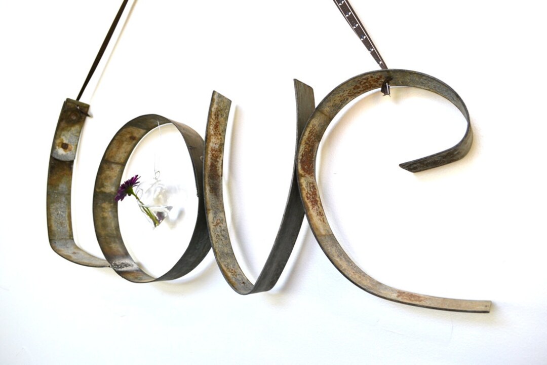 SALE Wine Barrel Ring With Hand Blown Heart Vase LOVE Made From Retired