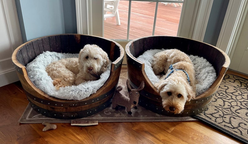 Wine Barrel Pet Bed Torpor Made from reclaimed California wine barrels. 100% Recycled image 1