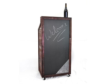 Hostess Stand / Lectern / POS - Leggio - made from reclaimed California oak wine barrels with chalkboard. 100% Recycled!