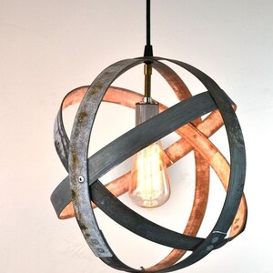 Wine Barrel Ring Pendant Light Atom Made from salvaged California wine barrel rings. 100% Recycled image 2