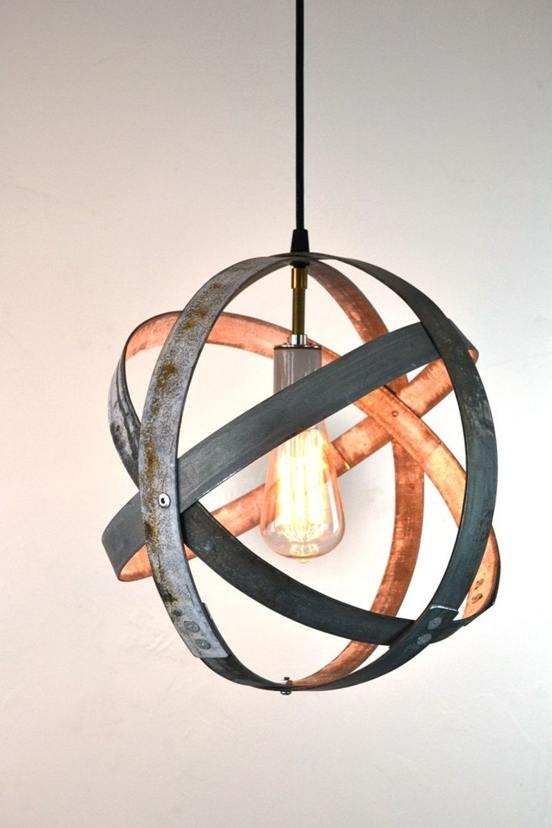 Wine Barrel Ring Pendant Light Atom Made from salvaged California wine barrel rings. 100% Recycled image 2