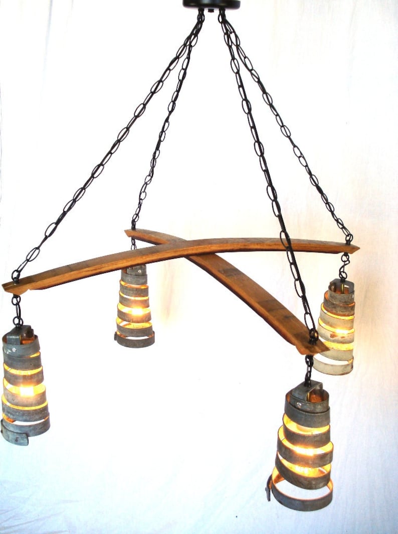 Wine Barrel Ring Chandelier Intersect Made from retired California wine barrels. 100% Recycled image 1