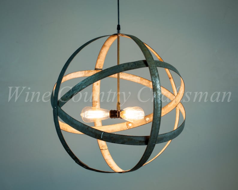 Wine Barrel Ring Chandelier Premier Made from retired California wine barrel rings 100% Recycled image 2