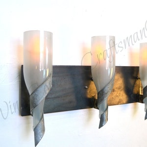 Wine Barrel Vanity Light Sophistication Made from retired CA wine barrel rings & local wine bottles. 100% Recycled image 1