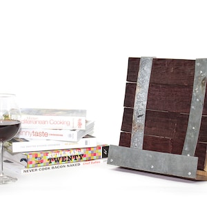 Wine Barrel Cookbook or Tablet Stand Recipe Made from retired California wine barrels. 100% Recycled image 1