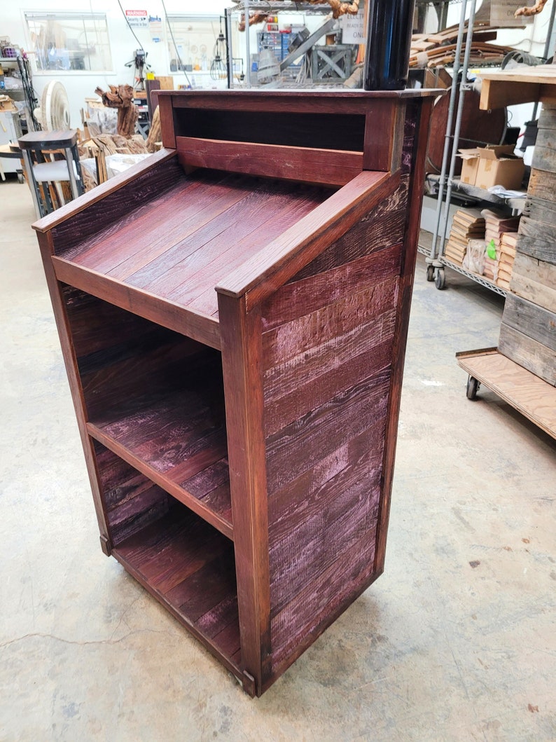 Hostess Stand Podium POS Terono Made from retired California wine barrels. 100% Recycled image 10