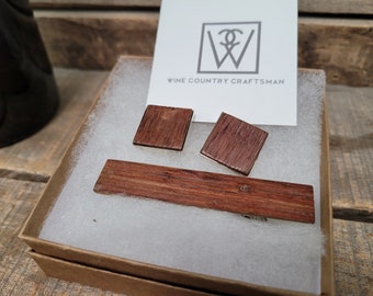 Wine Barrel Cuff Links + Tie Clip Set - Made from retired Cabernet Napa wine barrels. 100121-50