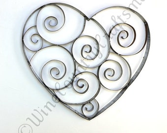 Wine Barrel Ring Heart w/ Swirls - Tresna - Made from retired California wine barrel rings. 100% Recycled + Ready to Ship!