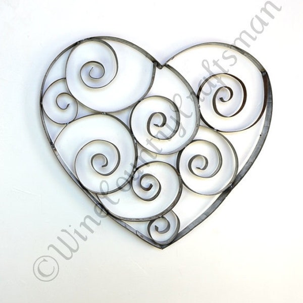 Wine Barrel Ring Heart w/ Swirls - Tresna - Made from retired California wine barrel rings. 100% Recycled + Ready to Ship!