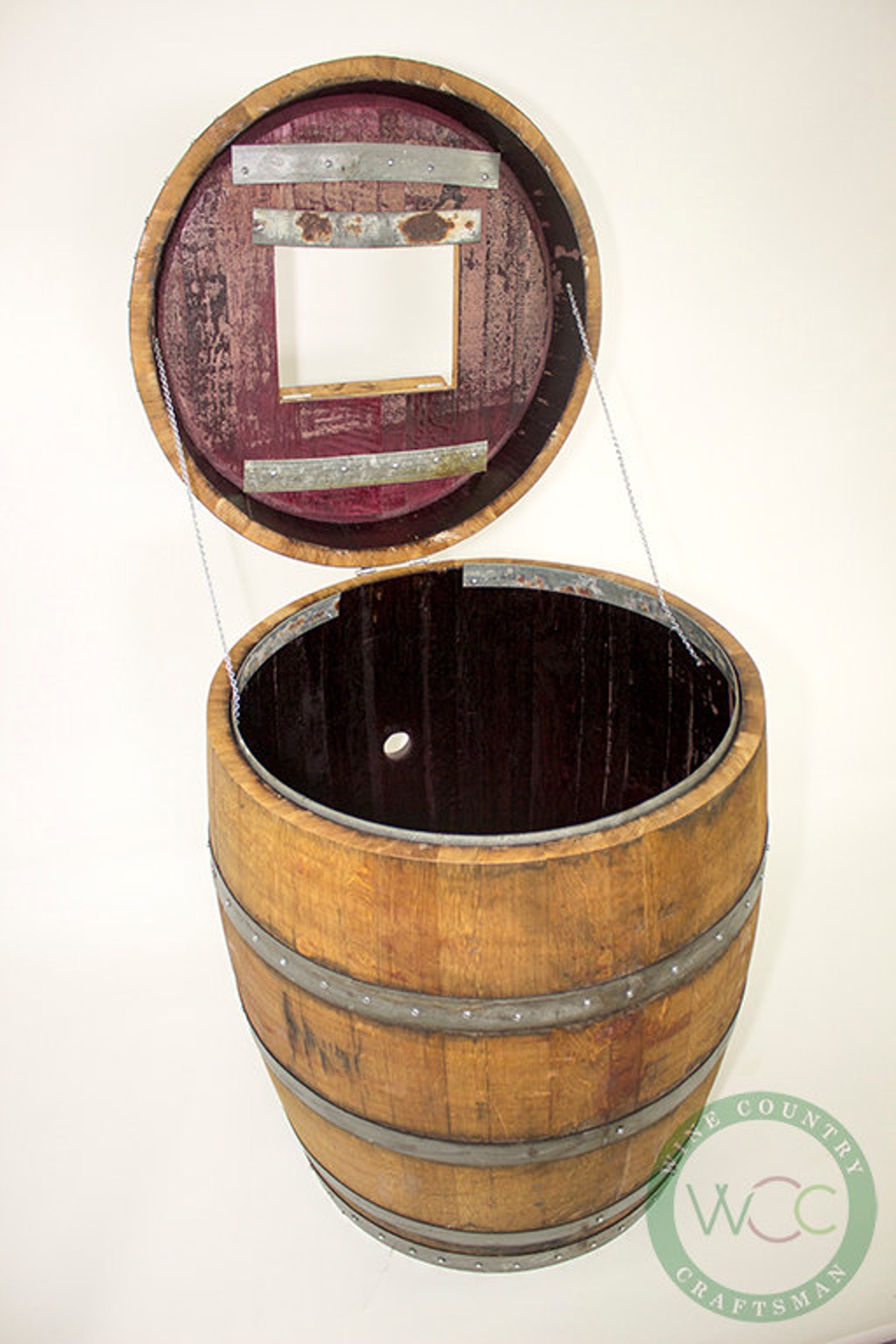 Wine barrel trash can w/ removable lid Receptacle Etsy