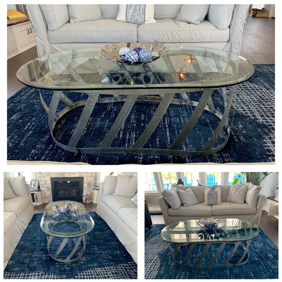 Oval glass top coffee table with metal base deals