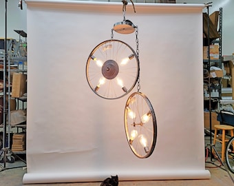 Bike Wheel Chandelier - Too Tired - Made from retired California Bicycle Rims - 100% Recycled!