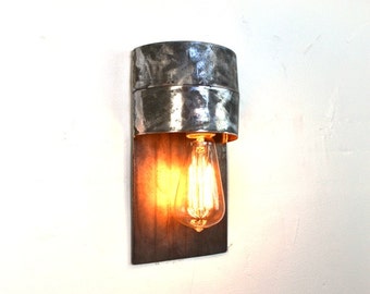 Wine Barrel Wall Sconce - Cenefa - Made from retired CA wine barrel rings and salvaged steel. 100% Recycled!