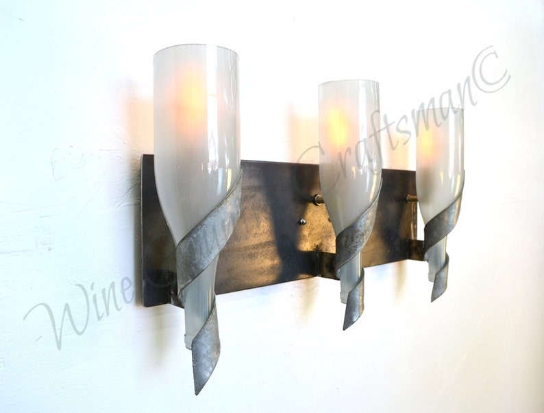 Wine Barrel Vanity Light Sophistication Made from retired CA wine barrel rings & local wine bottles. 100% Recycled image 5
