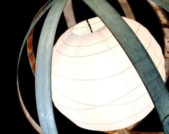 Wine Barrel Chandelier - Classic - made from retired Napa wine barrel rings with recycled paper globe -  100% Recycled!