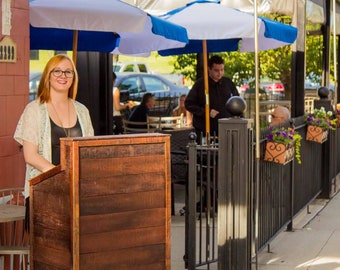 Hostess Stand Podium POS - Terono - Made from retired California wine barrels. 100% Recycled!