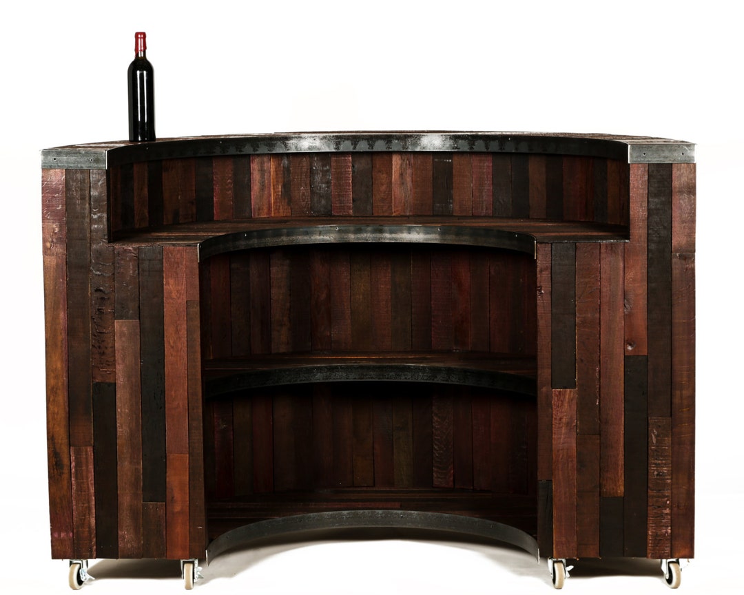 Wine Barrel Curved Bar Hostess Stand Recurve Made From Retired