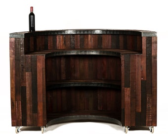 Wine Barrel Curved Bar Hostess Stand - Recurve - Made from retired California wine barrels. 100% Recycled!