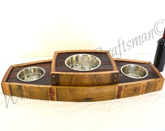 Wine Barrel Stave Food and Water Elevated Feeding Stand - Bowser - Retired California wine barrel oak 100% Recycled!