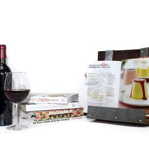 Wine Barrel Cookbook or Tablet Stand Recipe Made from retired California wine barrels. 100% Recycled image 3