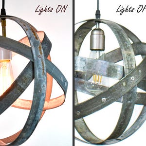 Wine Barrel Ring Pendant Light Atom Made from salvaged California wine barrel rings. 100% Recycled image 3