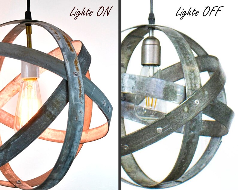 Wine Barrel Ring Pendant Light Atom Made from salvaged California wine barrel rings. 100% Recycled image 3