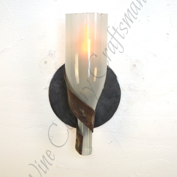 Wine Bottle Wall Sconce - Dulcet - Made from retired California wine barrel rings and steel. 100% Recycled!