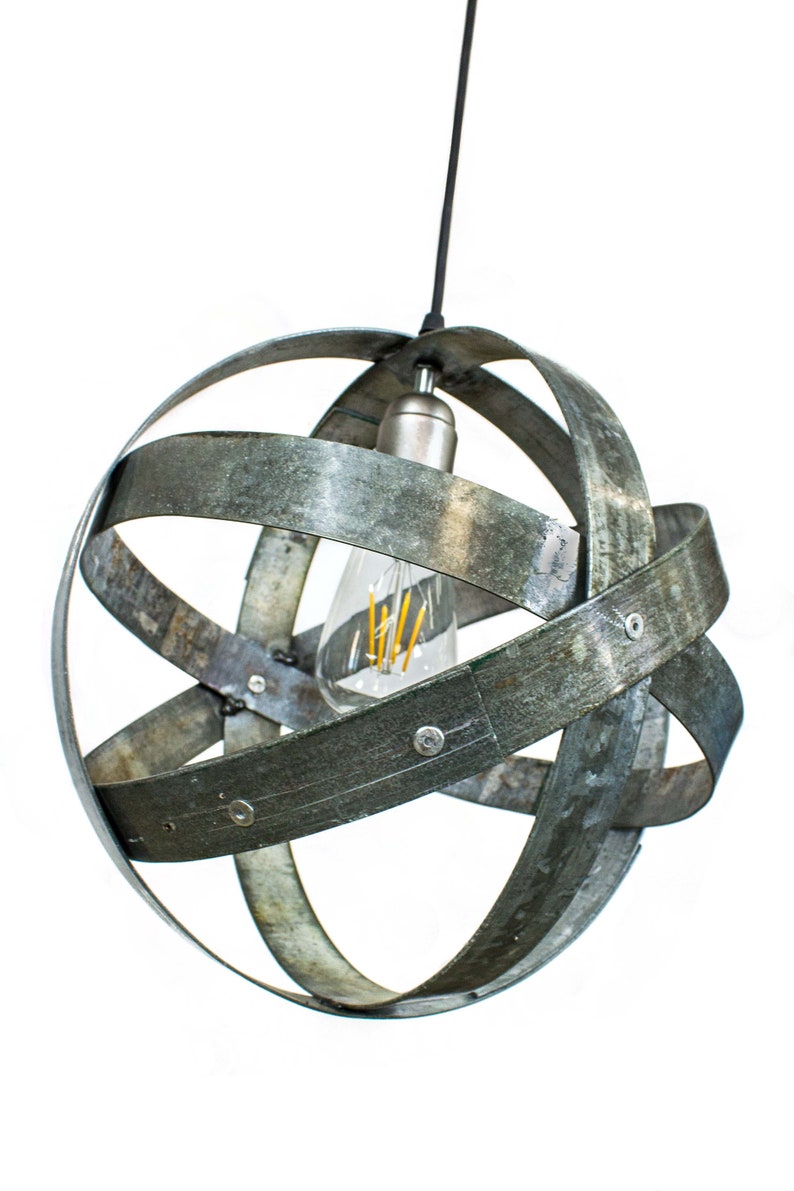 Wine Barrel Ring Pendant Light Atom Made from salvaged California wine barrel rings. 100% Recycled image 8