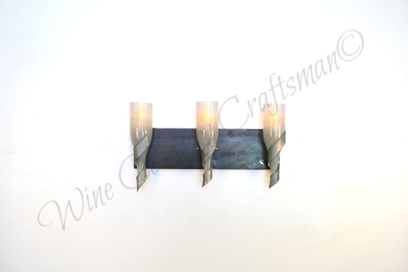 Wine Barrel Vanity Light Sophistication Made from retired CA wine barrel rings & local wine bottles. 100% Recycled image 3